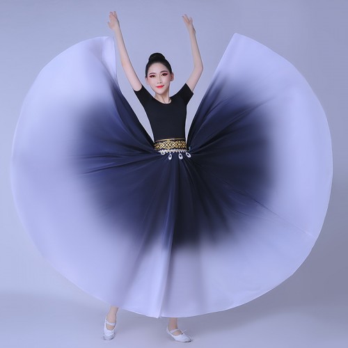 Rainbow blue white black gradient Flamenco Dance Skirts for Women Girls Big Swing Spanish Bull Xinjiang Dance large Skirts for Woman